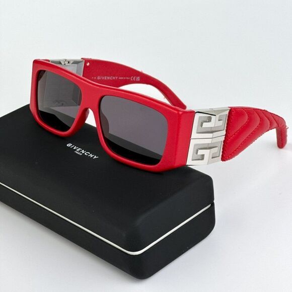 NEW Givenchy GV40034I  66A Red Leather Grey Unisex Geometric Sunglasses - Picture 2 of 12